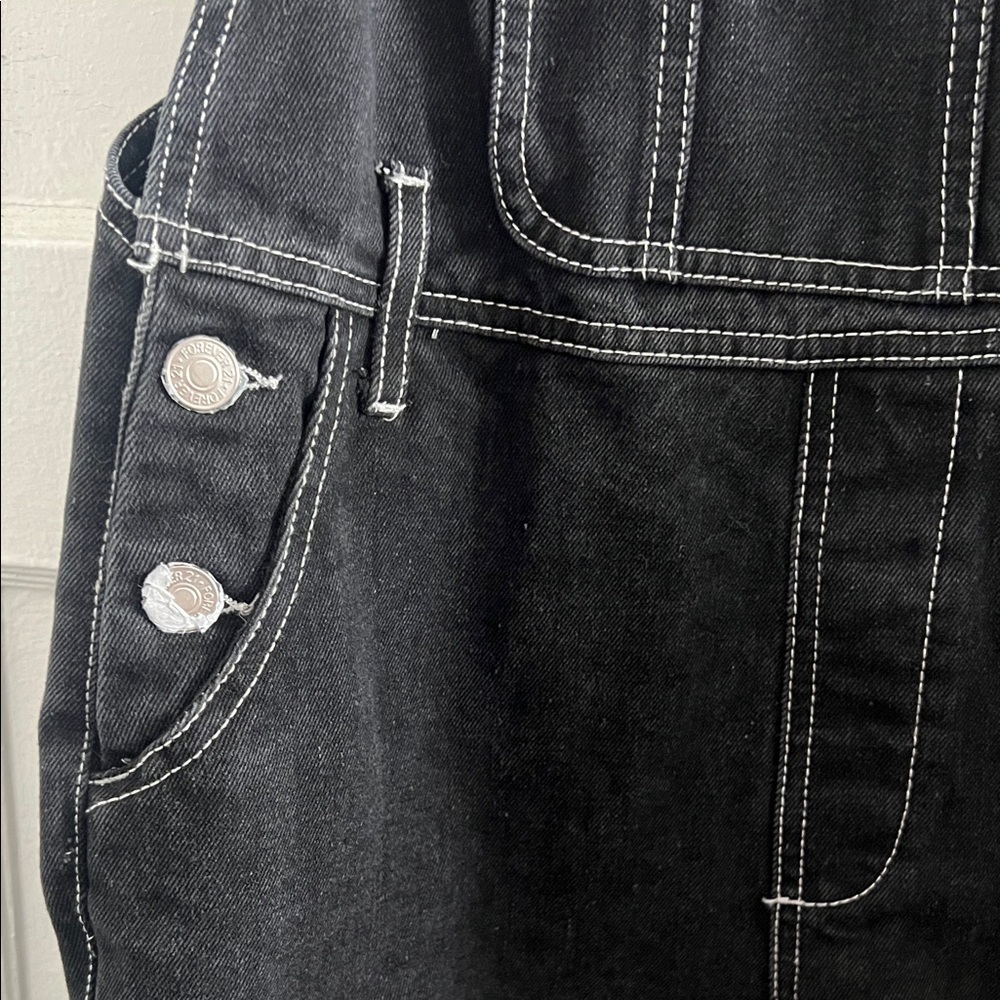 Forever 21 Black Baggy Denim with White Stitching Overalls - Picture 5 of 13